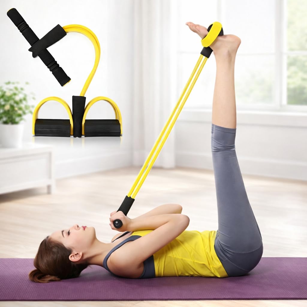 PANCA Pull Reducer Training Bands Resistance Pedal Exerciser | 4 Tube Body Puller for Home Workout, Yoga & Crossfit | Arm, Leg, Tummy & Full Body Exercise Equipment for Men & Women