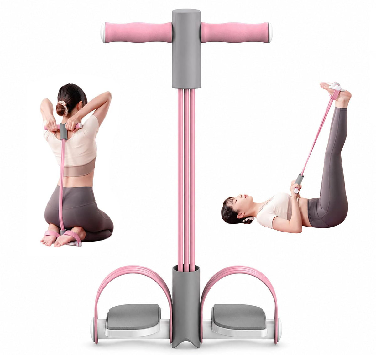 PANCA Fitness Tension Rope with Wider Pedal | 6 Tube Elastic Yoga Pedal Puller Resistance Band | Exercise Stretching Band for Abs, Waist, Legs & Full Body Workout | Home Gym Equipment (Pink)