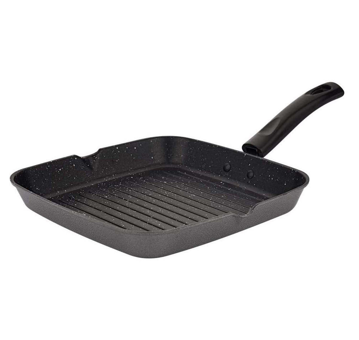 PANCA Non Stick Aluminium Grill Pan 24 Cm | Gas Stove Compatible Fry Pan for Grilling, Frying, Pancake, Omelette, Sandwich &amp; BBQ Cooking | Spatter Finish Marble Grey Cookware