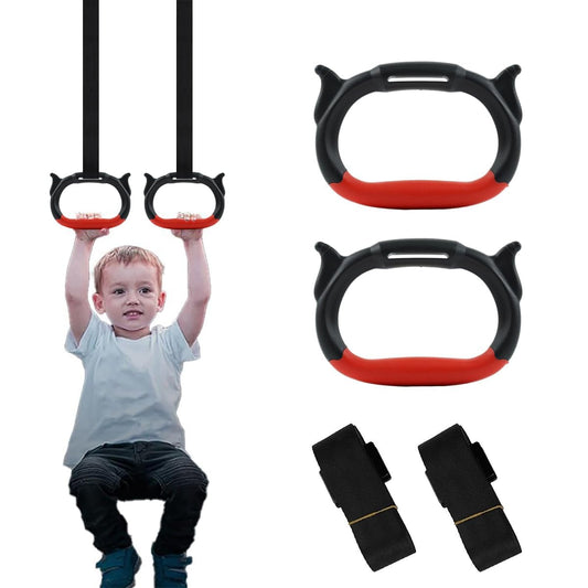 PANCA Kids Gymnastic Rings Pair with 95cm Heavy-Duty Adjustable Nylon Webbing Strap, Rubberized Grip, 330 lbs Load Capacity for Home Fitness, Gym Equipment for Kids &amp; Teens, Indoor Outdoor Training