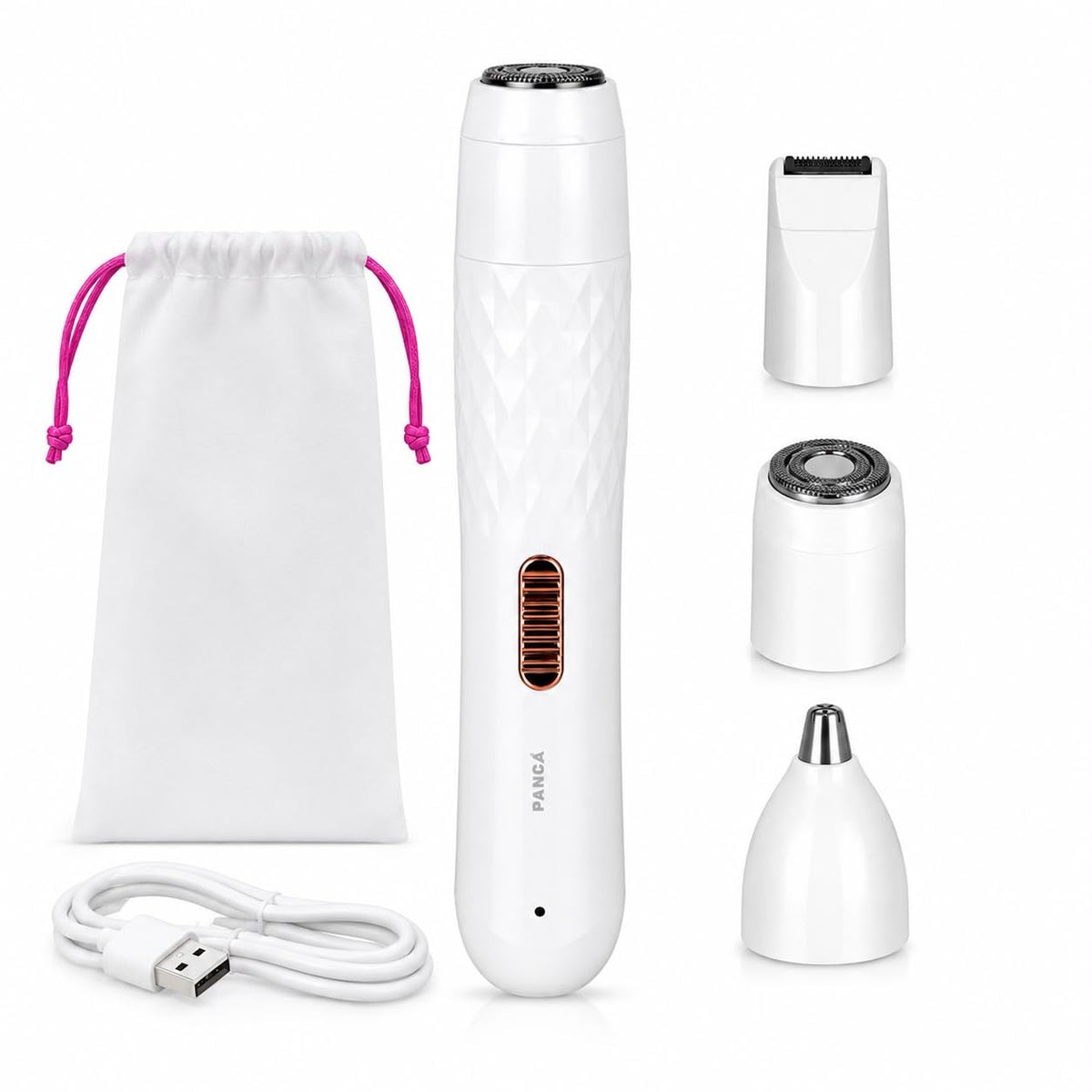 PANCA Rechargeable 3-in-1 Women Trimmer | Multipurpose Facial Hair Remover for Face, Eyebrows, Upper Lip, Underarms &amp; Bikini | Painless Electric Hair Removal Machine | USB Rechargeable | White