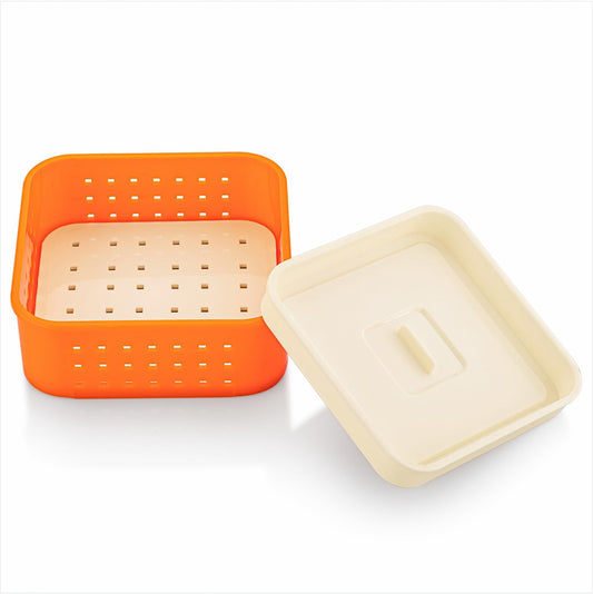 PANCA Paneer Maker with Press, DIY Homemade Cheese &amp; Tofu Making Kit, Hung Curd Maker, Greek Yogurt Strainer, Food Grade Drain Basket, Whey Separator Container, Orange &amp; White