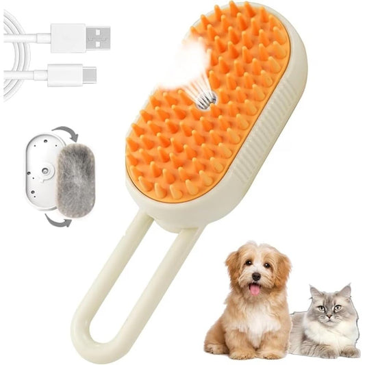 PANCA 4-in-1 Steam Brush for Dogs &amp; Cats | Pet Grooming Brush with Deshedding Comb, Bath Spray &amp; Massage | Hair Remover Tool for Long Hair Pets &amp; Short (Orange Steam Brush)