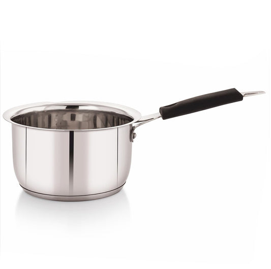 PANCA Stainless Steel Sauce Pan for Tea &amp; Milk, 16cm Triply Bottom Chai Pan with Handle, 1.6 Litre Induction Base Compatible Cooking Pot for Boiling, Sauce (Induction Bottom Capsule Bottom)