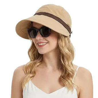 PANCA Summer Caps for Women Wide Brim Sun Hat | Lightweight Packable UV Protection Sun Visor Cap for Ladies | Foldable Outdoor Travel Beach Hiking Golf Casual Breathable Fashion Hat Khaki