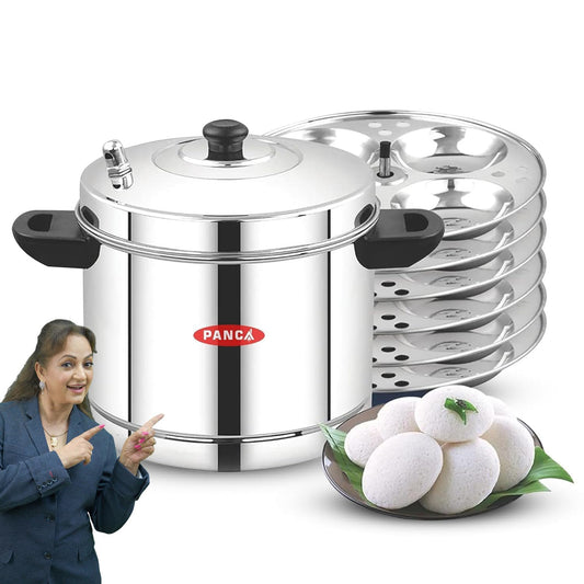 PANCA Stainless Steel Idli Maker 6 Plates 24 Idli Cooker Stainless Steel, Idly Dhokla Multipurpose Cooker Steamer (24 Idli, Big)