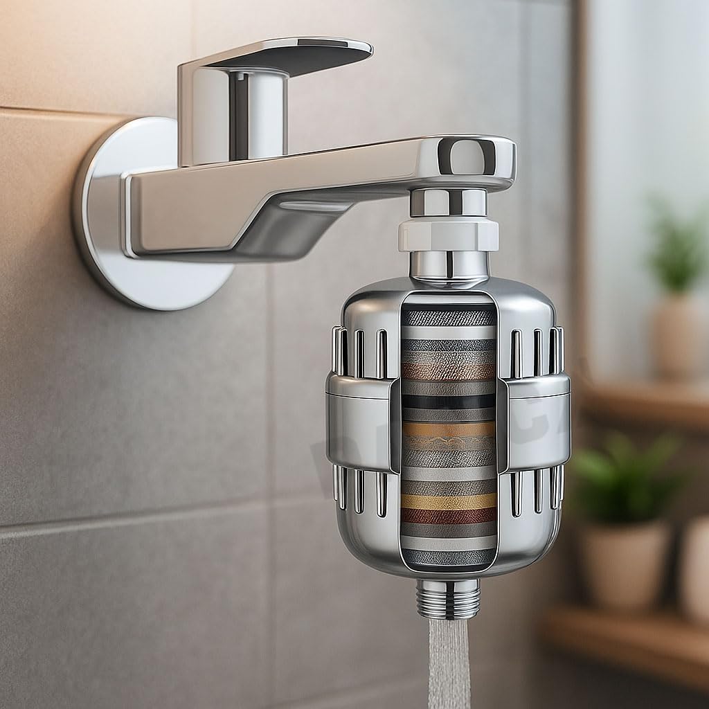 PANCA SF-15 PRO Shower &amp; Tap Water Filter with 15-Stage Filtration | Hard Water Softener for Bathroom &amp; Kitchen | Anti-Chlorine, Scale Reduction, Universal Fit (Chrome)