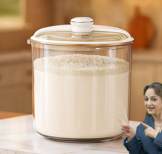 PANCA Airtight Rice Storage Container | BPA-Free Transparent Plastic Jar for Flour, Grains, Pulses &amp; Cereal | Moisture-Proof Twist Cover Lid (10kg)