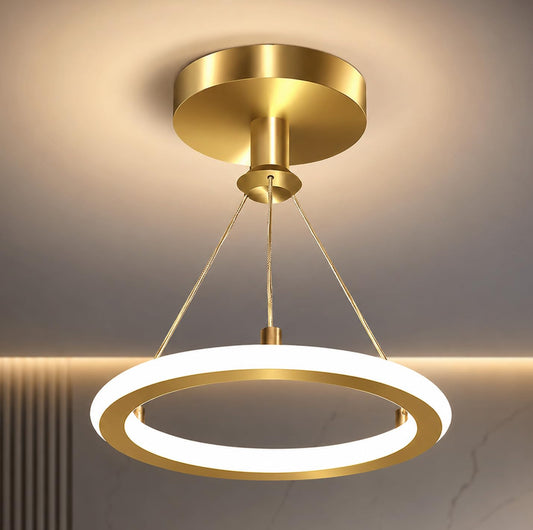 PANCA 200MM Circular Gold Ceiling Pendant Lamp | Modern Hanging Chandelier Ceiling Light | Warm White LED Jhumar for Living Room, Hall, Bedroom, Dining Room, Home &amp; Office