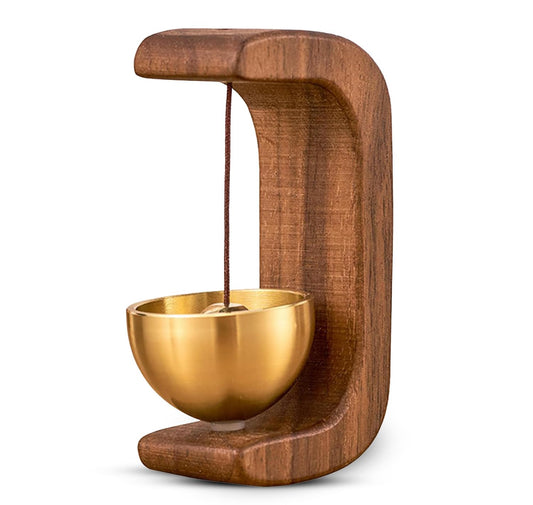 Magnetic Wooden Table Bell with Brass Bowl – Elegant Minimalist Door Bell for Home, Office, Meditation, Desk Décor, Mindfulness Ritual, Entry Alert &amp; Spiritual Gift