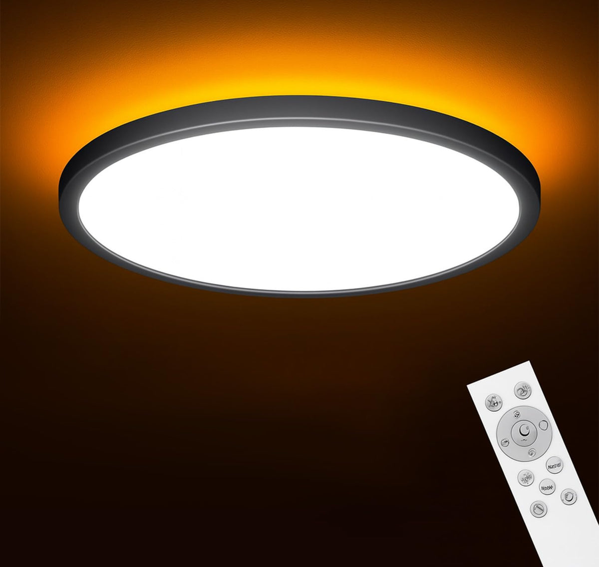 PANCA Modern Ceiling LED Light with Remote Control Color Mode LED Acrylic Minimalism Ceiling Lamps for Hall Living Room Office (12inch Black Round LED Chandelier 24W)