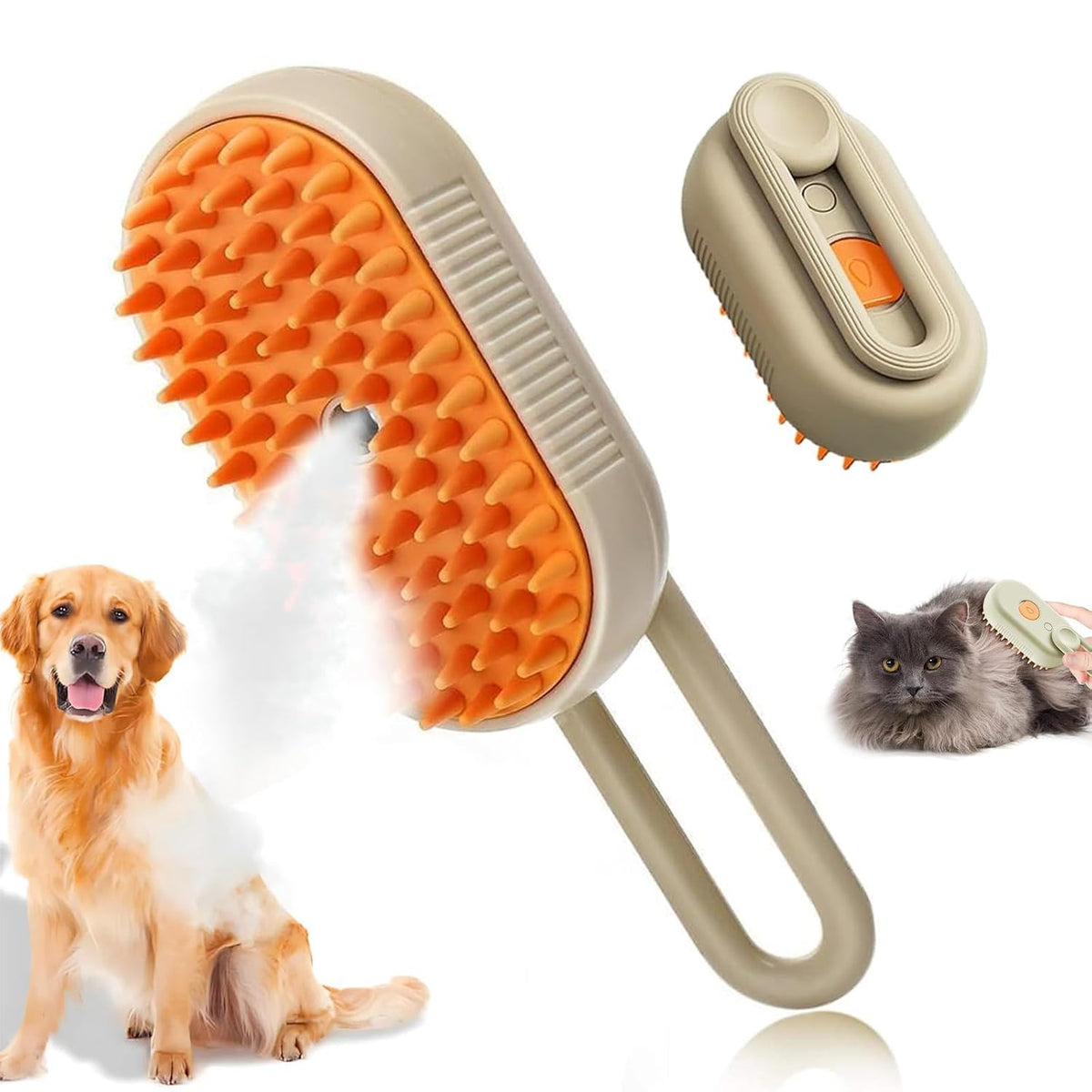 PANCA Pet Hair Brush for Dogs &amp; Cats | Foldable Steamer Grooming Comb | Self Cleaning Lint Remover | Color Dog Hair Brush for Sofa, Clothes, Car | Grooming Kit for Persian Cat, Puppy (Orange)