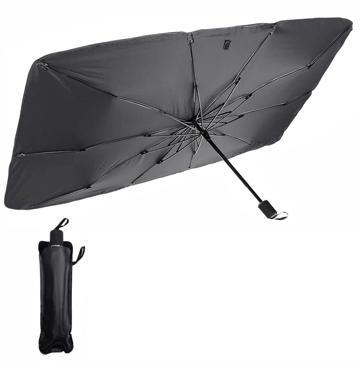 PANCA Car Sun Shade Windshield Cover | Umbrella-Style Foldable Front Window Sunshade for Cars | UV Sun Protection, Heat Insulation &amp; Full Coverage Sun Shield | Universal Fit (Dark Black)