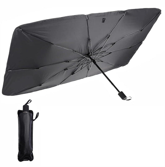 PANCA Car Sun Shade Windshield Cover | Umbrella-Style Foldable Front Window Sunshade for Cars | UV Sun Protection, Heat Insulation &amp; Full Coverage Sun Shield | Universal Fit (Dark Black)