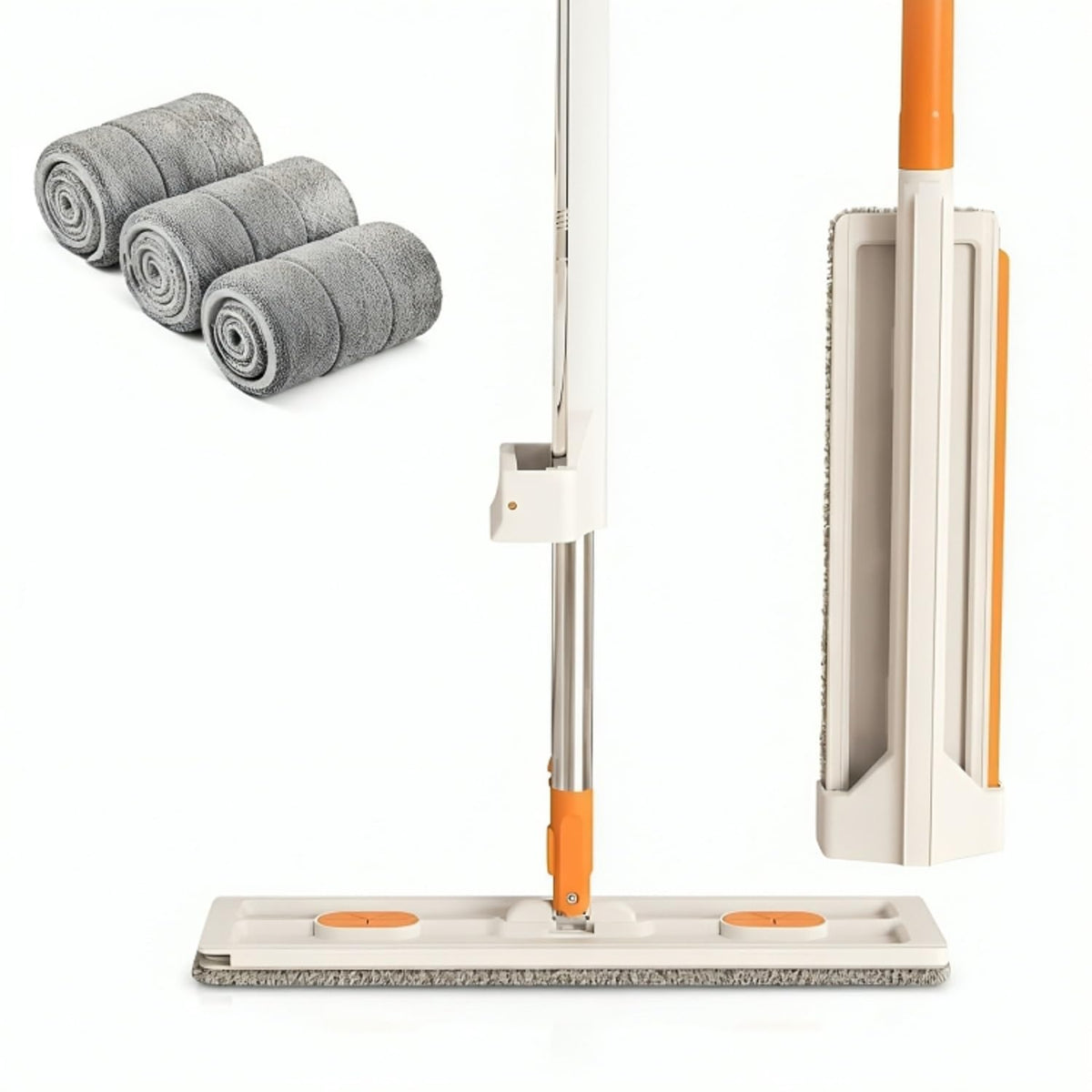 PANCA Flat Mop for Floor Cleaning with 3 Microfiber Refill Pads, 360° Swivel Head, Hands-Free Slider Squeeze, Bucket-Less Wet &amp; Dry Mop, Long Handle Cleaner for Tiles, Marble, Wood Home Cleaning