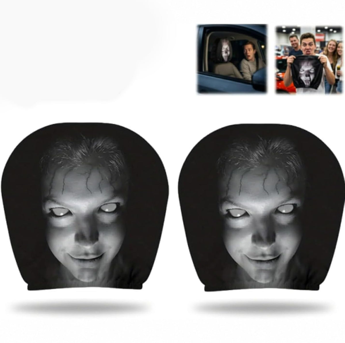 PANCA 2 Pack Scary Car Headrest Covers, Upgraded Snug Fit Universal Headrest Cover, Breathable Polyester Ghost Face Seat Protector for Halloween Car Interior Decoration, Vehicle Accessories