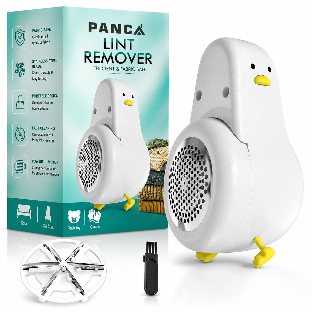 PANCA Electric Lint Remover for Clothes Rechargeable Fabric Shaver Fuzz Remover Bobble Remover for Sweaters Woolen Clothes Blankets Sofa Upholstery Portable Clothes Defuzzer Garment Care Tool (White)