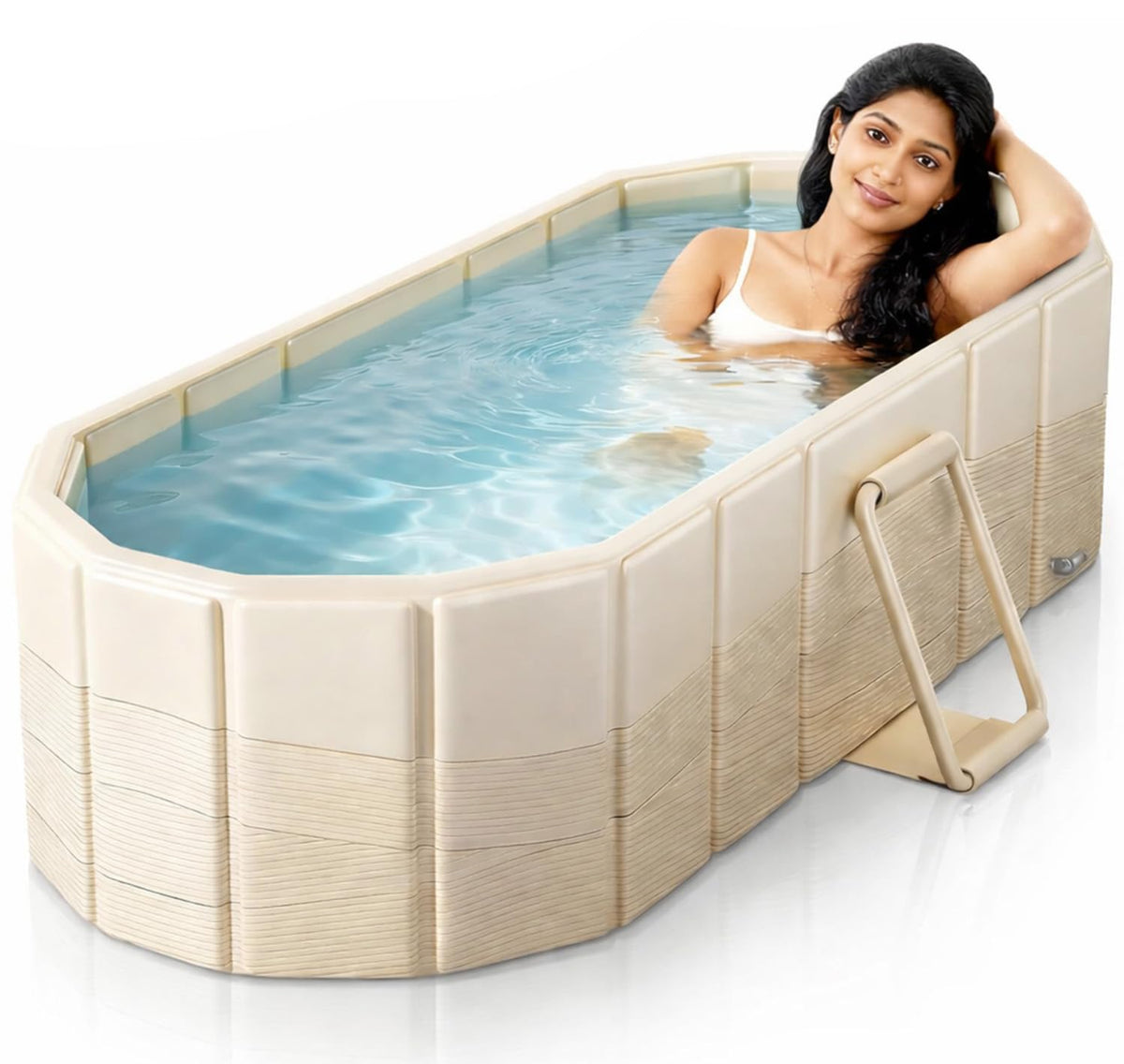 PANCA Portable Bath Tub for Adults | Foldable SPA Bathtub with Drainage Hole, Thick Insulated Design for Hot &amp; Cold Water (Beige Rectangular)