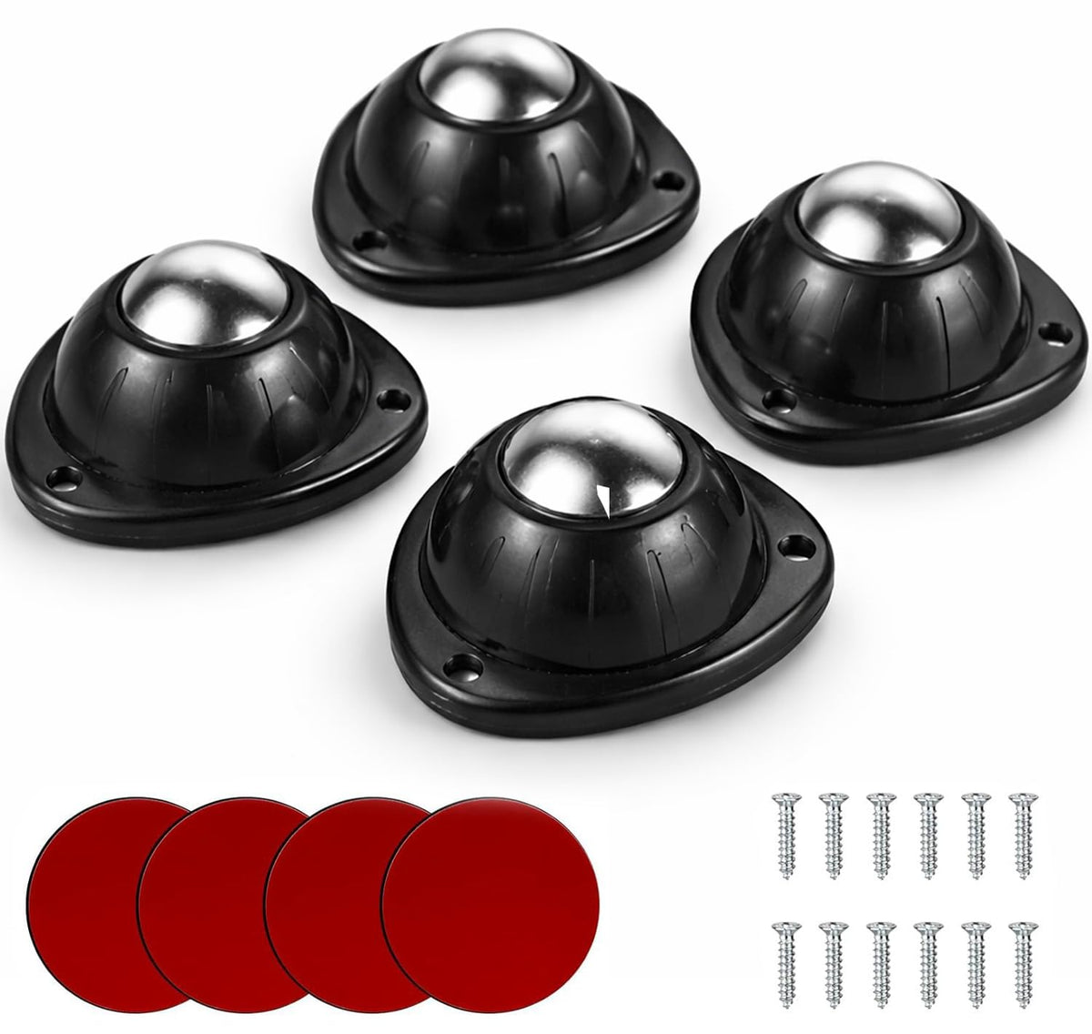 PANCA Self Adhesive Caster Wheels for Furniture | 360° Swivel Steel Ball Castor 1 Inch | Heavy Duty Load Bearing Wheels for Storage Bins, Small Appliances &amp; Home Use