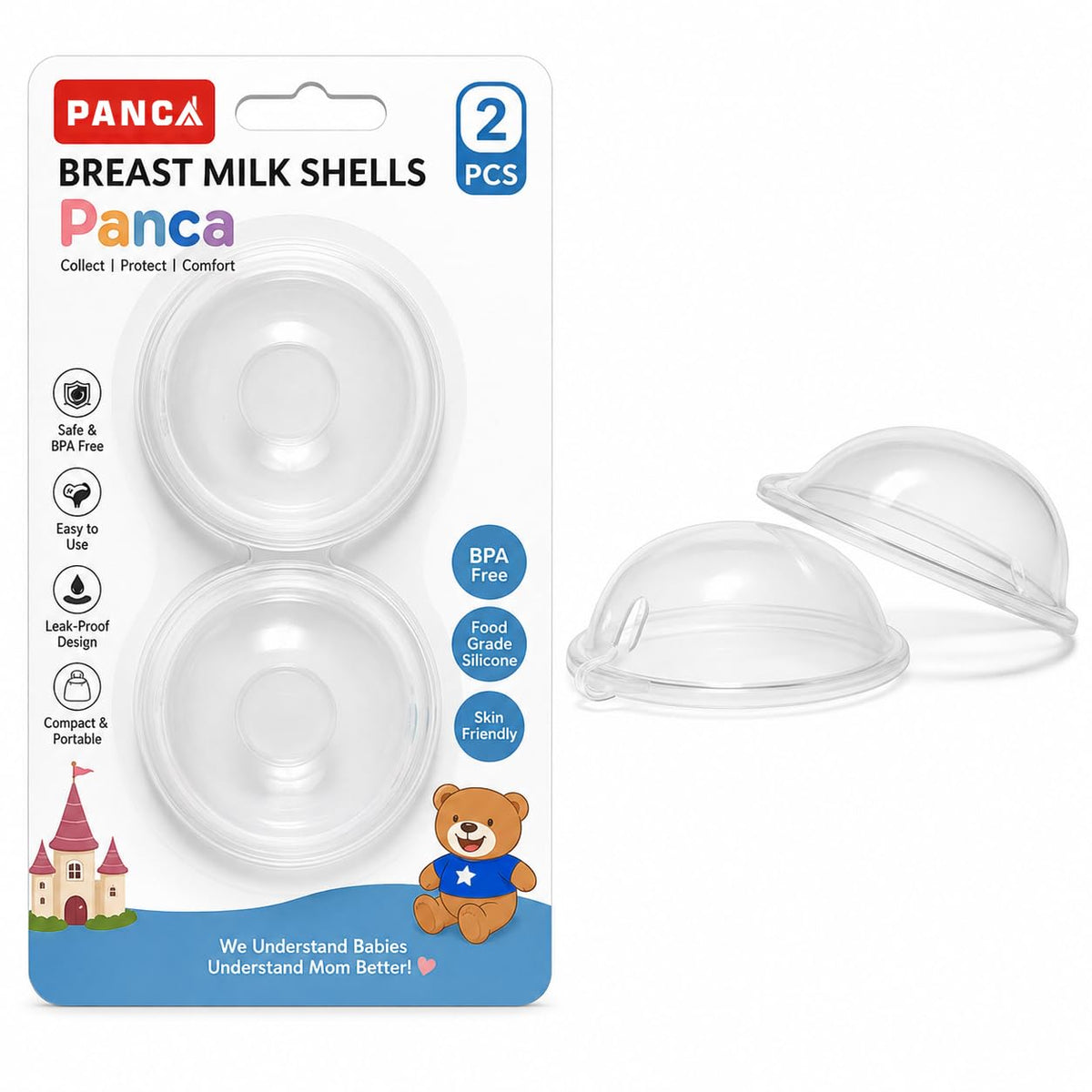 PANCA Breast Milk Collector Cup for Nursing Moms | Leak Proof Reusable Breastmilk Collection Shells | Hands Free Milk Catcher for Breastfeeding | Portable Silicone Nursing Saver Cup with Protective Cover (2 PCS)