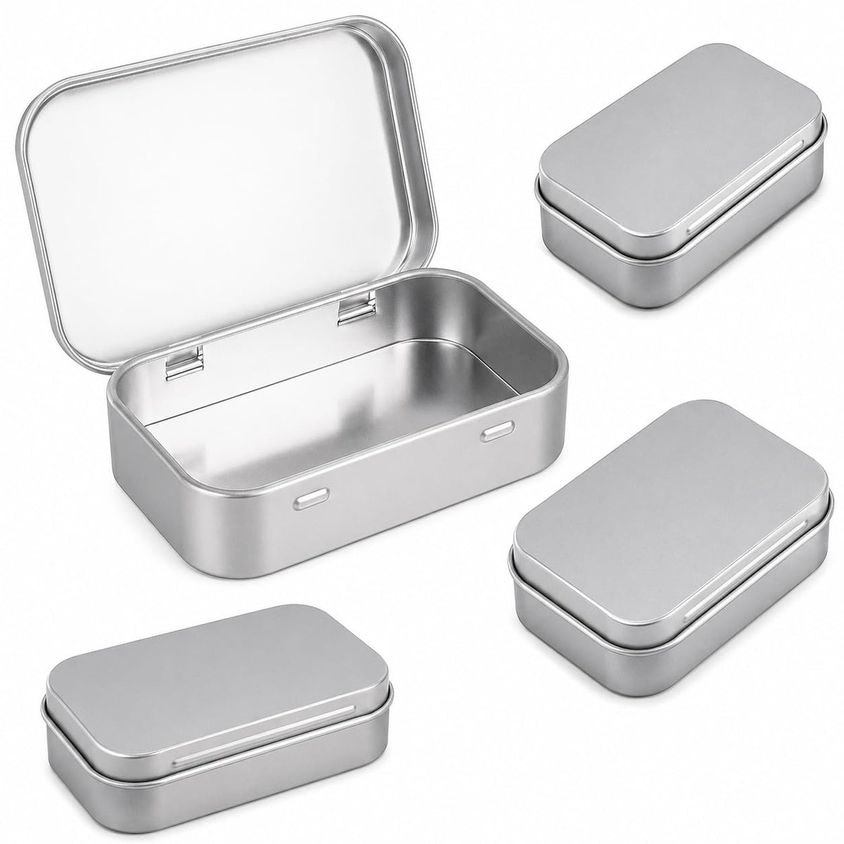 PANCA Aluminium Small Tin Storage Box with Lid (4 Pcs) | Portable Metal Container for Makeup, Jewellery, Spice &amp; Travel Essentials | Mini Rectangular Organizer for Kitchen, Gift Packaging &amp; Drawer