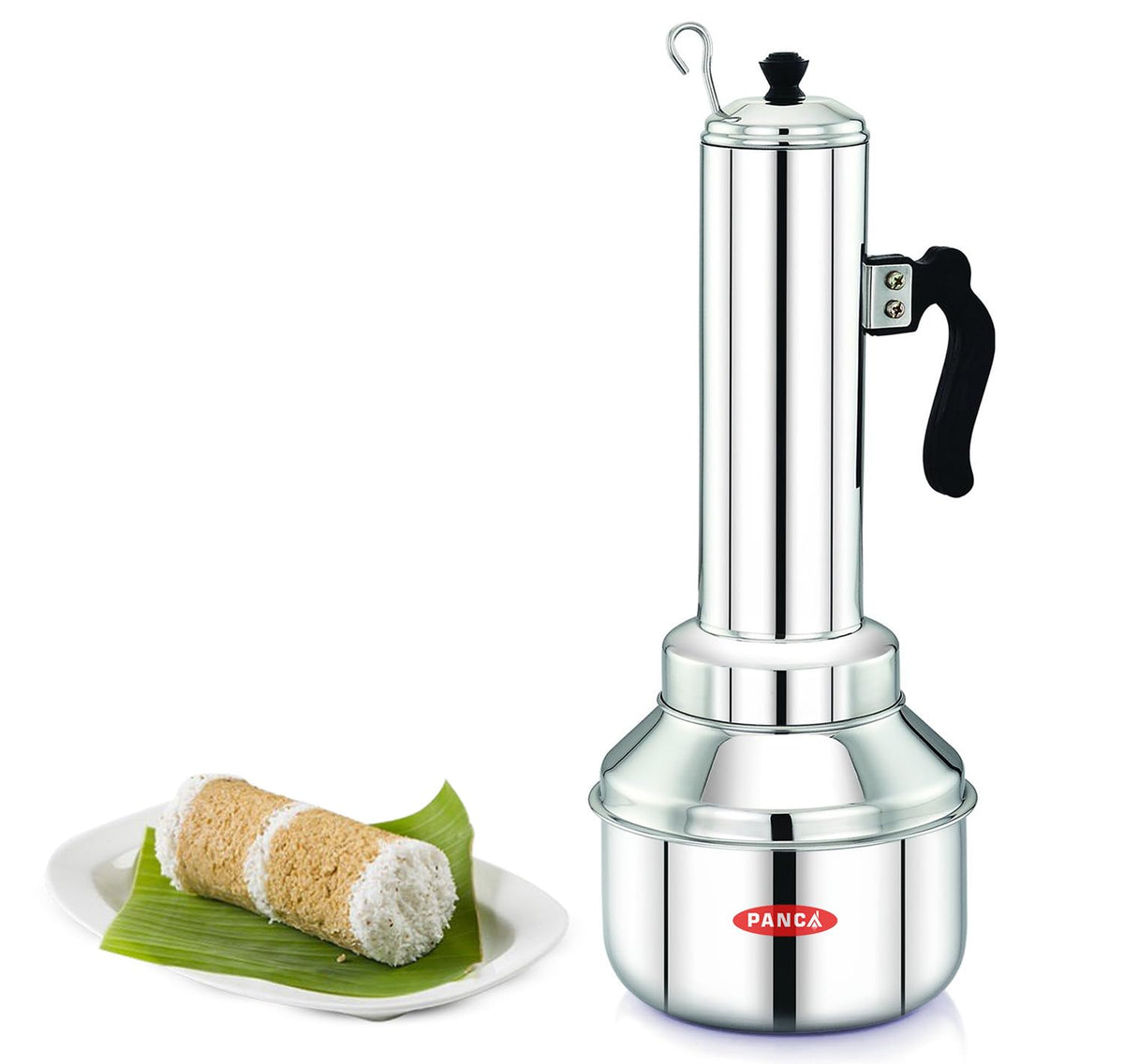 PANCA Stainless Steel Puttu Kudam Maker with Steamer Plate | Traditional Puttu Kutti with Lid &amp; Stick | Puttu Maker for Cooker Use | Puttu Kozha Puttumakker - 1.5 Litre