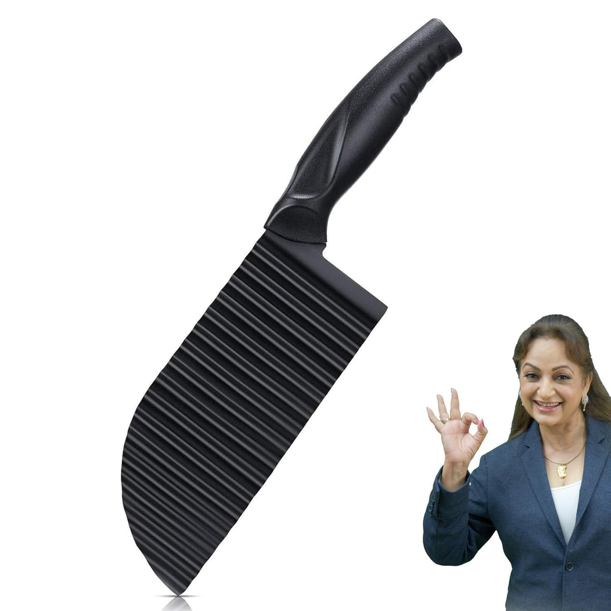 PANCA Black Crinkle Knife for Vegetables &amp; Fruits | Wavy Cutter for Potatoes, Salad, French Fries &amp; Chips | Non-Stick Stainless Steel Blade with Ergonomic Handle