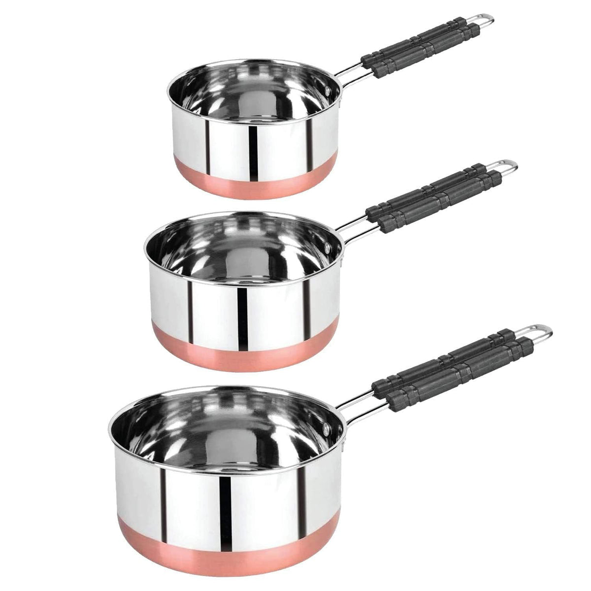 PANCA Sauce Pan Set For Tea, Milk Pan, Copper Sauce Pan Combo Set Gas And Induction Compatible - 1, 1.5 And 2.5 Litre Capacity, Sauce Pot Cookware With Handle- Set of 3,Polished