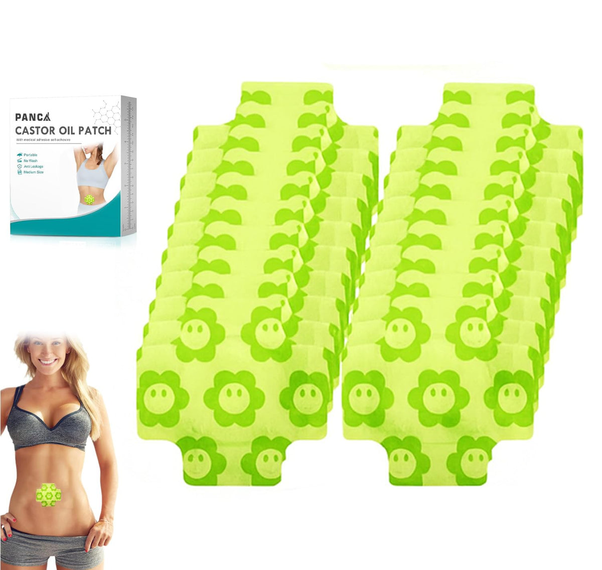 PANCA 20Pcs Castor Oil Pack Wrap for Belly Button | Disposable Non-Woven Castor Oil Patches with Leakproof Adhesive | Skin-Friendly Pads for Comfort &amp; Daily Care