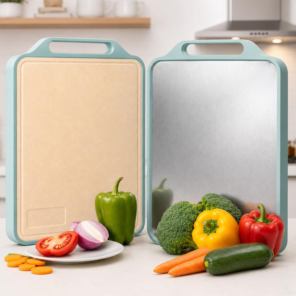 PANCA 2 in1 Large Steel Chopping Cutting Board for Kitchen | Double Sided Stainless Steel Heavy-Duty Cutting Board for Vegetables, Fruits Cutter, Meats | Eco-Friendly and Anti-Microbial (41 x 33cm)