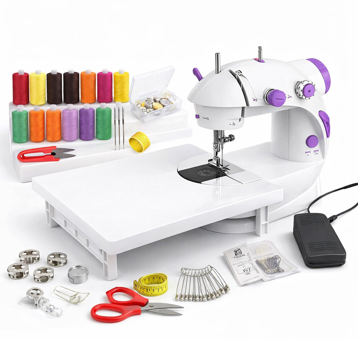 PANCA Advance Mini Sewing Machine with Extension Table | Electric Silai &amp; Stitching Machine for Home Tailoring, Foot Pedal, Adapter &amp; Complete Sewing Kit