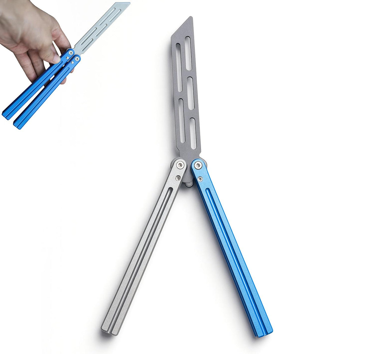 PANCA Butterfly Trainer Toy Tool | Safe Metal Folding Practice Trainer with Dull Blade for Beginners | Balisong-Style Training Tool for Tricks, Flips &amp; Skill Practice | Durable Toy Trainer (Argent)