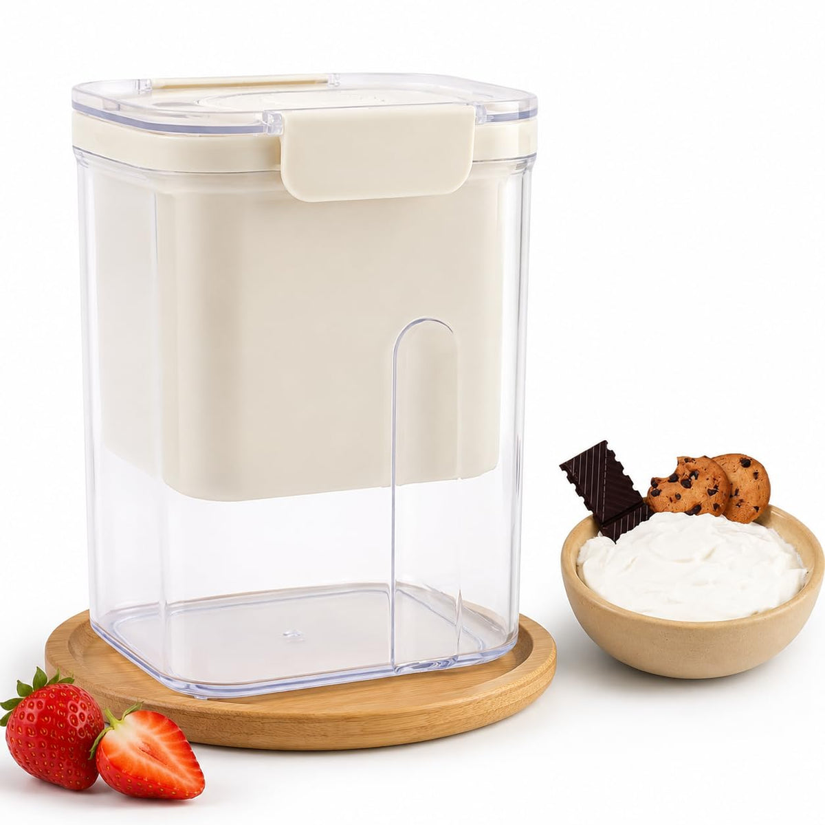PANCA Hung Curd Strainer Box | Curd Maker and Greek Yogurt Maker - 1100ml Fine Mesh Strainer with Lid | Multifunctional Yoghurt Filter (Beige)