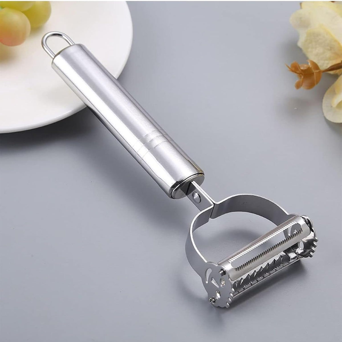 PANCA 2 in 1 Stainless Steel Julienne Vegetable Peeler for Kitchen, Multifunction Fruit Peeler Cutter Slicer Shredder Grater for Potato, Carrot, Cucumber, Salad, Garnish &amp; Food Prep Tool