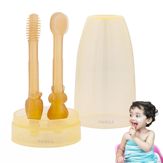 PANCA Baby Tongue Cleaner Set with Storage Box | Soft Silicone Bristle Toothbrush for Oral Care | Baby Teether Cleaning Brush|Infant Oral Hygiene Kit for Newborns &amp; Toddlers,manual,Multi Color,2 Count