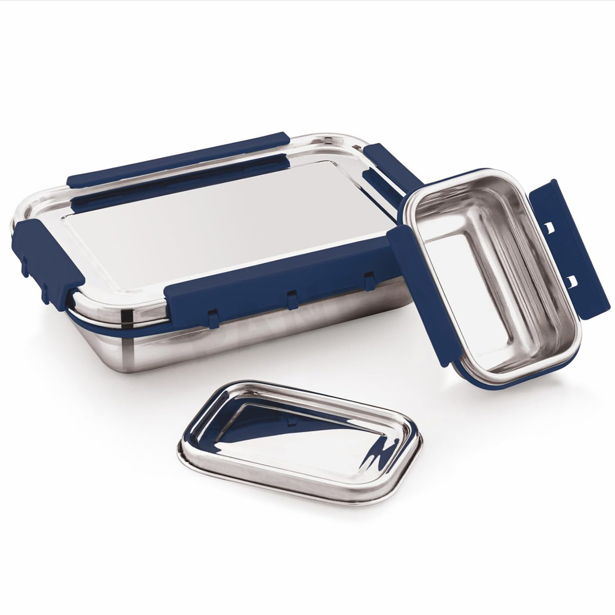 PANCA Stainless Steel Lunch Box | Airtight Leakproof Tiffin for Office &amp; School | Kitchen Accessories | 1400ml + 250ml Food Grade Steel with 4 Side Lock (Blue)