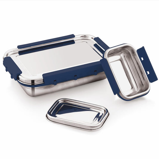 PANCA Stainless Steel Lunch Box | Airtight Leakproof Tiffin for Office &amp; School | Kitchen Accessories | 1400ml + 250ml Food Grade Steel with 4 Side Lock (Blue)