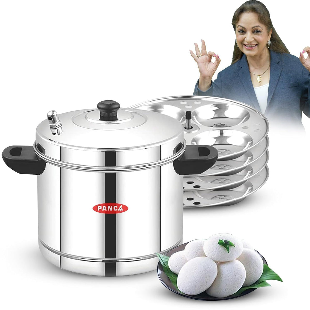 PANCA Stainless Steel Idli Maker 4 Plates | 16 Idlies Steamer for Home Kitchen | Heavy Duty Idli Cooker 15 Litre with Induction &amp; Gas Compatible Base | Multi-Purpose Cookware Pot 4 Plate Idli Maker (4 Plate Idli Cooker)