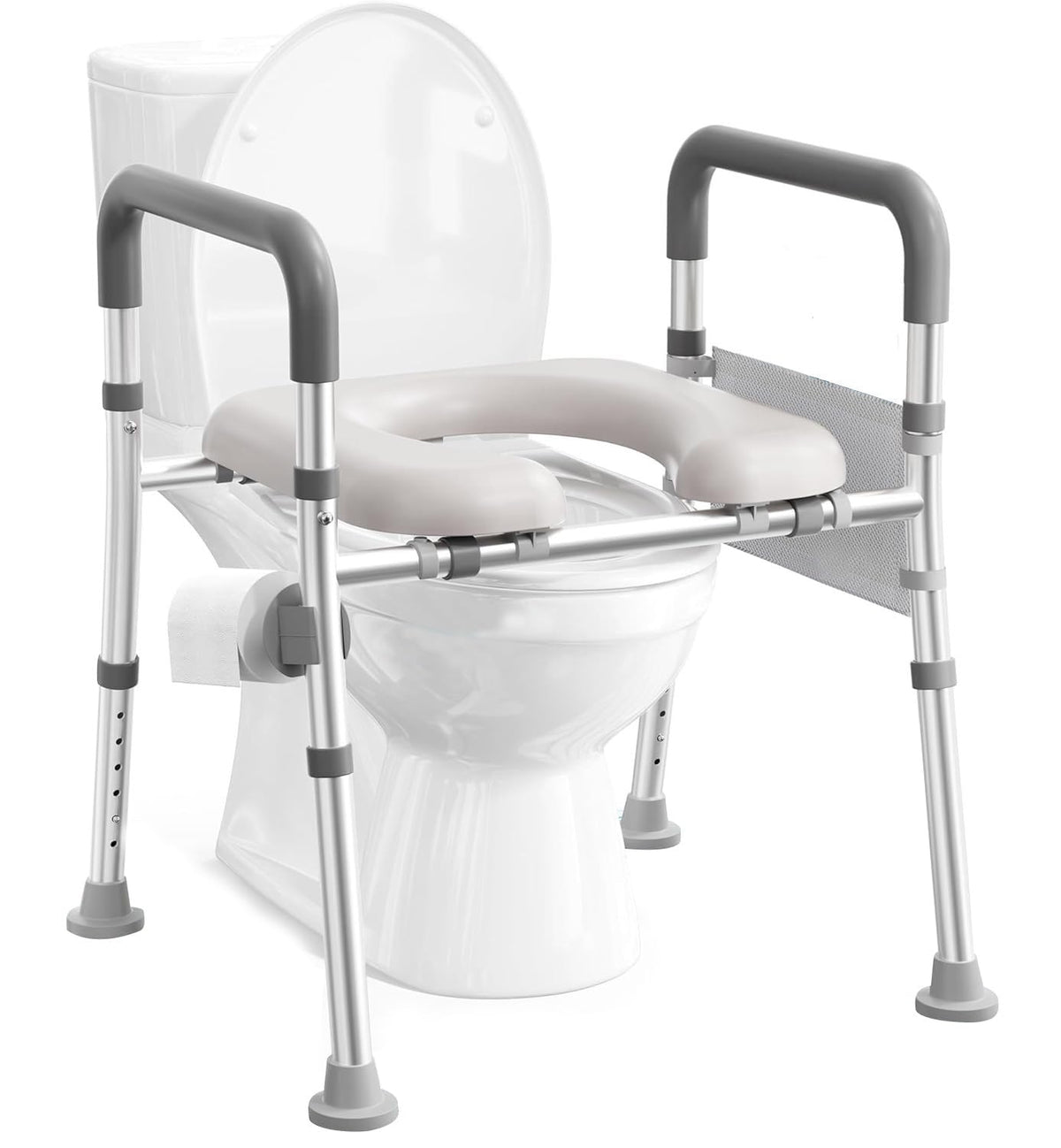 PANCA Adjustable Toilet Seat Riser for Seniors | Height &amp; Width Adjustable Aluminium Alloy Support Frame with Anti-Slip Handrails | Raised Toilet Seat for Elderly, Patients &amp; Mobility (Grey)