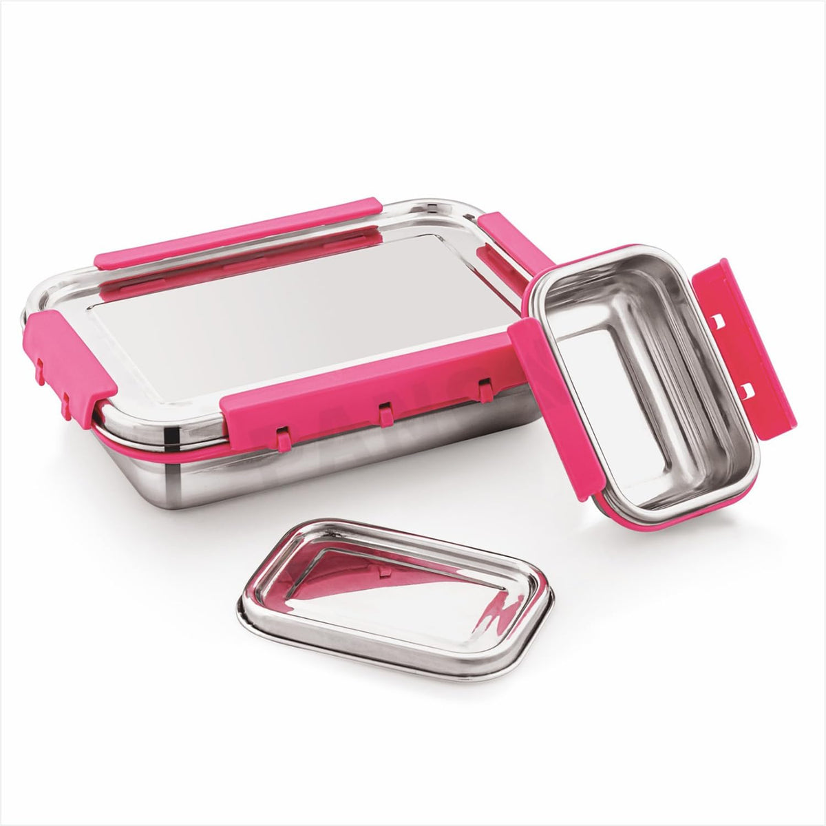 PANCA Stainless Steel Lunch Box | Airtight Leakproof Tiffin for Office &amp; School | Kitchen Accessories | 1400ml + 250ml Food Grade Steel with 4 Side Lock (Pink)