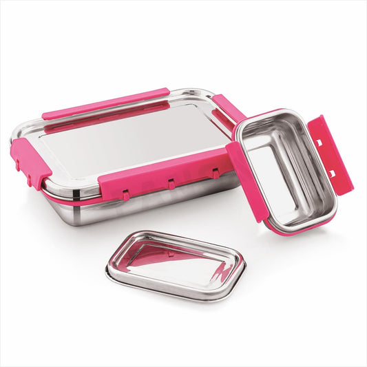 PANCA Stainless Steel Lunch Box | Airtight Leakproof Tiffin for Office &amp; School | Kitchen Accessories | 1400ml + 250ml Food Grade Steel with 4 Side Lock (Pink)