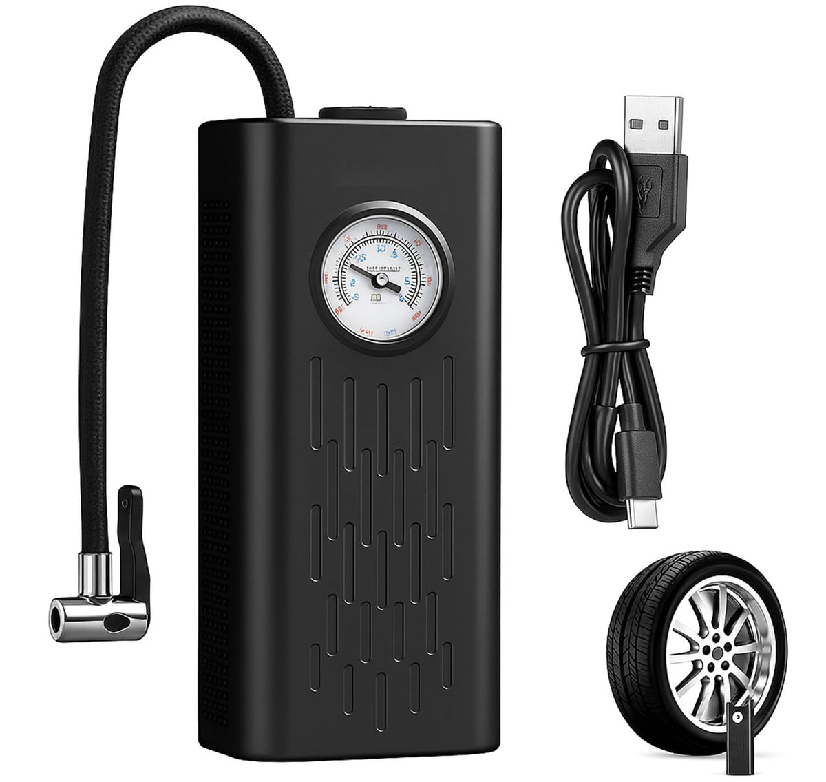 PANCA Cordless Air Pump Portable Tyre Inflator with Pressure Gauge, 5000mAh Battery &amp; Multiple Nozzle Attachments | 150 PSI Wireless Mini Air Compressor