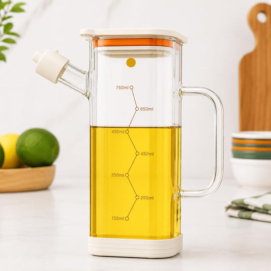 PANCA 750ml Premium Glass Oil Dispenser Bottle with Leakproof Lid &amp; Measuring Markings | High Borosilicate Kitchen Oil Pourer for Olive Oil, Vinegar, Soy Sauce &amp; Liquid Storage Container