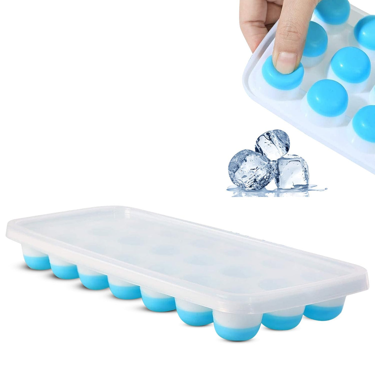 PANCA Ice Cube Tray Silicone with Lid | 2 Pcs Round Pop Up Ice Cube Mould with 42 Cavities | Flexible Stackable Freezer Tray for Drinks, Whiskey &amp; Daily Kitchen Use