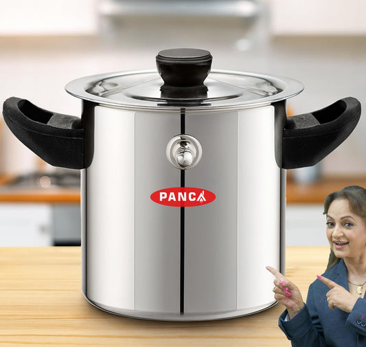PANCA Stainless Steel Milk Boiler | Spill-Proof Milk Boiler Pot with Bakelite Handle, Whistle Indicator &amp; Lid | Gas &amp; Induction Friendly Double Boiler (2 Litre)