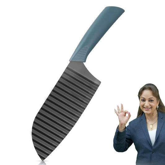 PANCA Black Crinkle Knife for Vegetables &amp; Fruits | Wavy Cutter for Potatoes, Salad, French Fries &amp; Chips | Non-Stick Stainless Steel Blade with Ergonomic Handle (Green Handle)