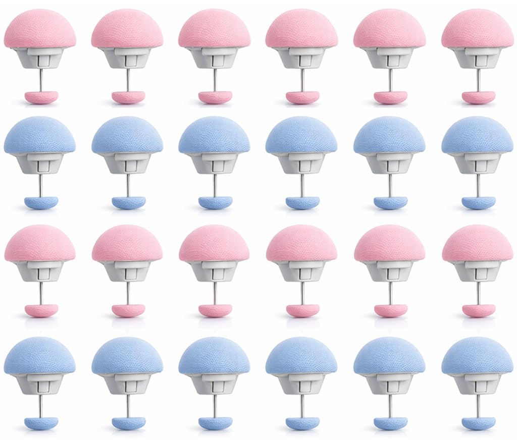 PANCA Bed Sheet Clips Mushroom Duvet Cover Pins | Non-Slip Quilt &amp; Blanket Holder Fixator with One-Key Unlock | Anti-Movement Comforter Clamp (12, Pink and Blue)