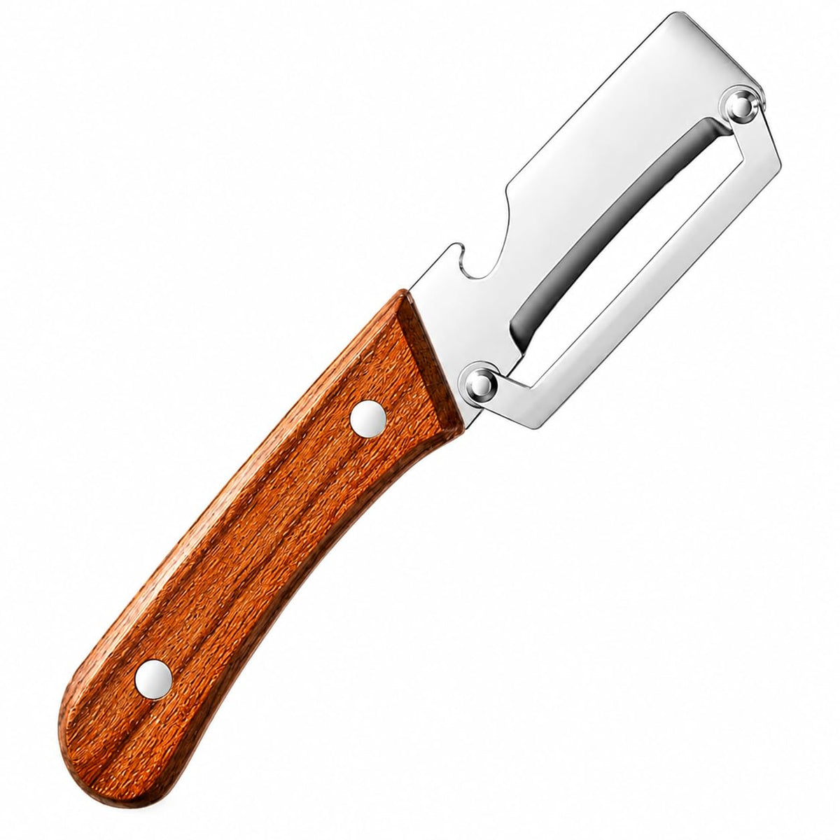 PANCA 3-in-1 Multifunctional Vegetable Peeler with Wooden Handle &amp; Bottle Opener | Stainless Steel Fruit &amp; Vegetable Peeler for Potato, Carrot, Apple, Cucumber, Papaya &amp; Kitchen Use | 1 Pc