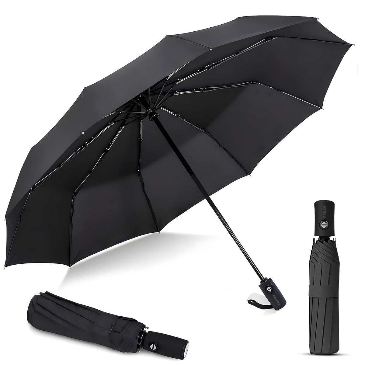 PANCA Windproof Automatic Open Close Travel Umbrella for Men &amp; Women | Compact 3 Fold Rain Umbrella with 8 Reinforced Ribs | Portable Folding Umbrella for Office, Travel &amp; Outdoor