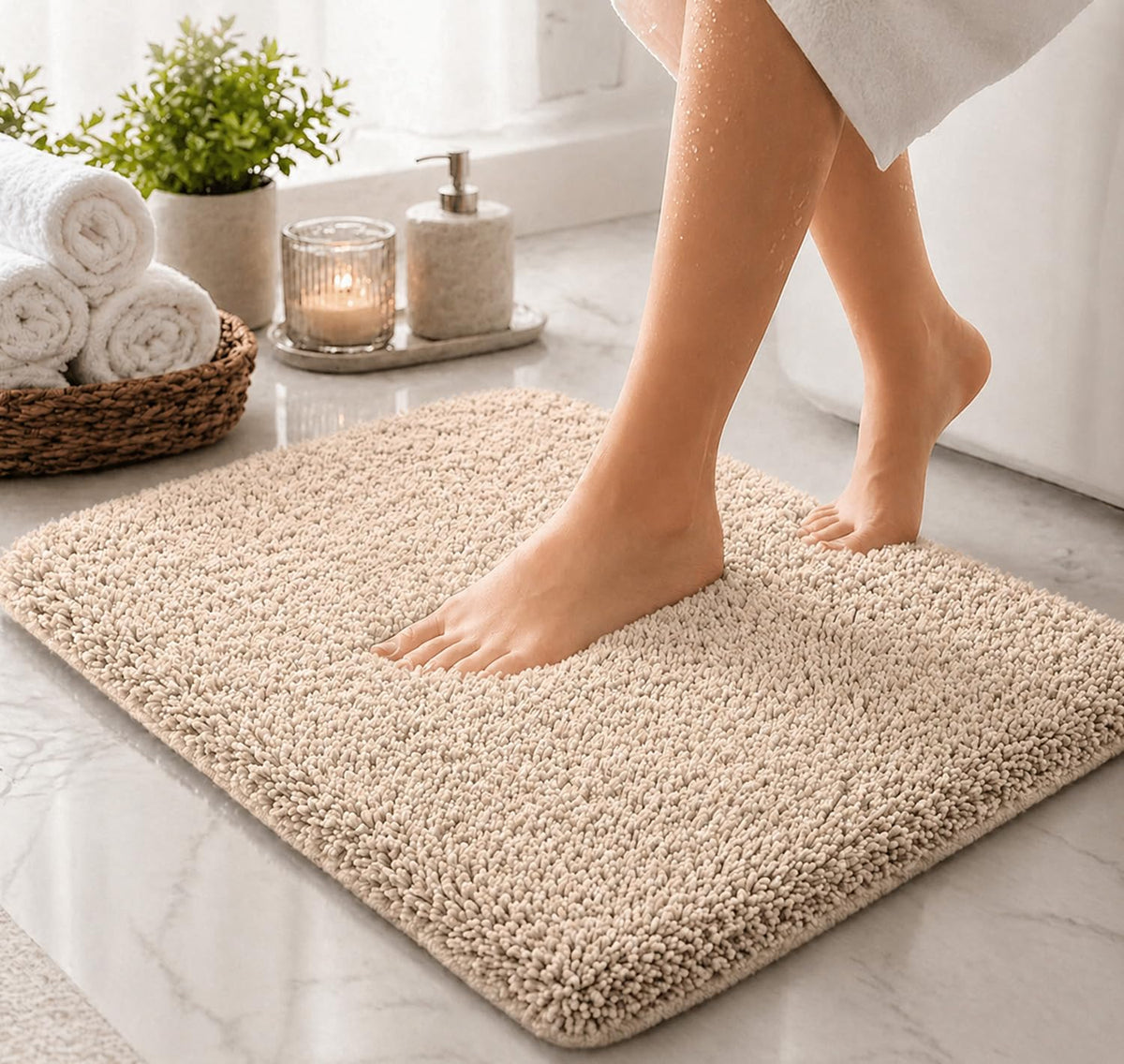 PANCA Microfibre Bath Mat 1700 GSM | Soft, Thick &amp; Highly Absorbent Floor Rug | Non-Slip Latex Backing, Quick Dry, Washable for Bathroom, Kitchen, Bedroom &amp; Entrance (40 x 60 cm) (Beige)